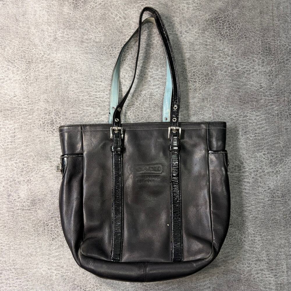 Vintage Coach Black Leather Hampton Tote Bag